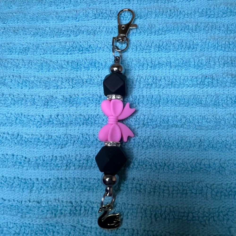 Pink and Black Keychain with Bow